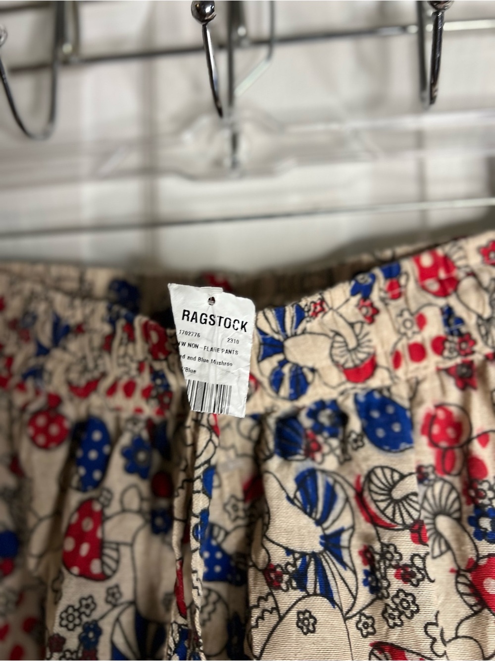 Ragstock mushroom Women’s cargo Wide leg pants Size X-Large Cotton Red Blue AOP - Picture 8 of 12